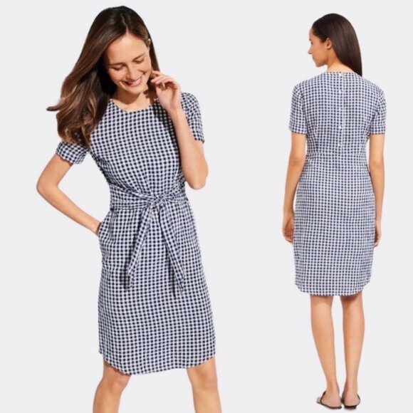 J. McLaughlin Sadie Dress Linen Navy Blue White Size 0 - Picture 1 of 6